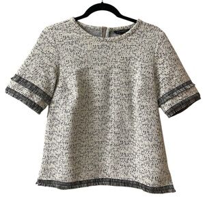 Banana Republic Black and White Fringe Short Sleeve Blouse Small